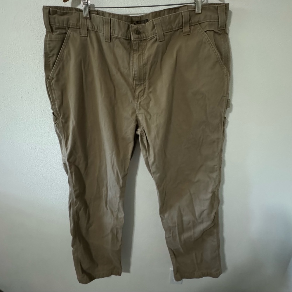 Carhartt Utility Work Carpenter Pants Dark Khaki Cotton Twill 44x30 Relaxed Fit